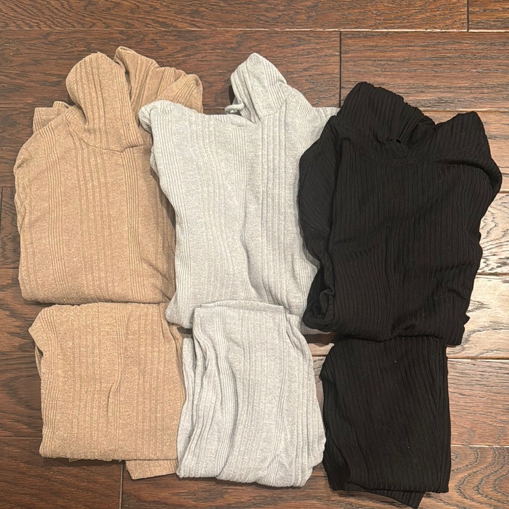 SHEIN Ribbed Knit Sweater Set - Black, Gray, Tan